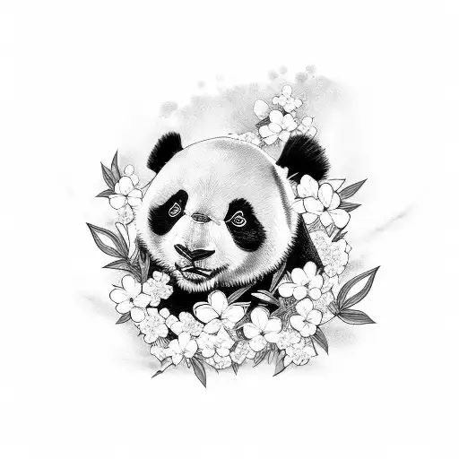 Panda Family With Cherry Blossom