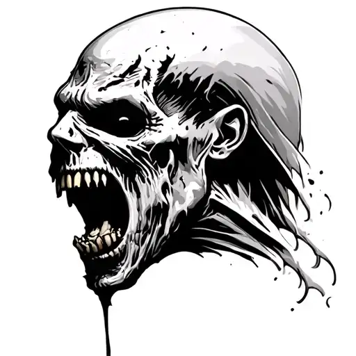Screaming Zombie Head Realistic Black And Grey