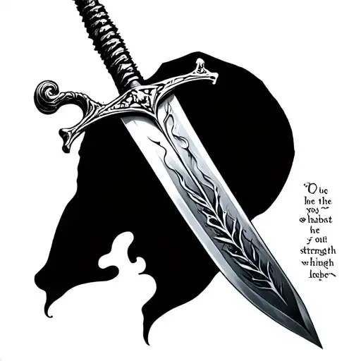 Spine Tattoo With Sword And A Quote About Strength