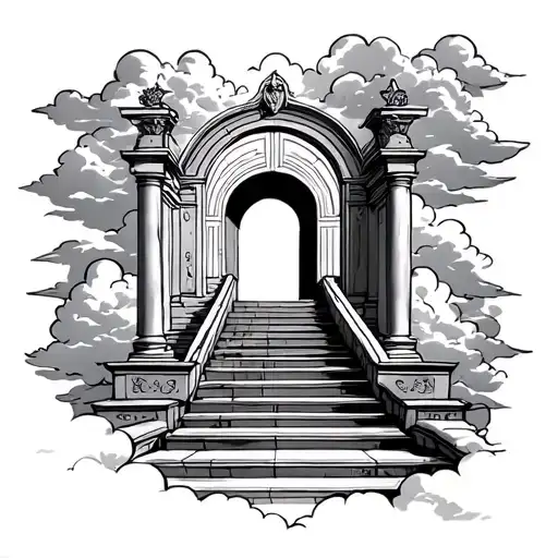 Stair Case To Heaven Gates With Clouds And Portal