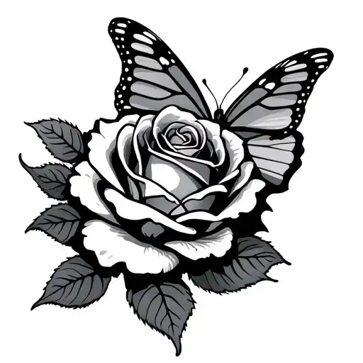 Rose With Butterfly Flying