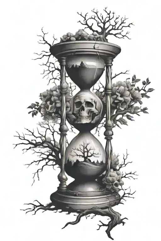 Hourglass With Tree At Top And Skull At The Bottom