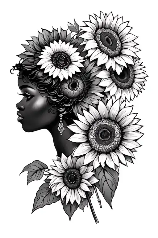 Black Woman Silhouette With Sunflowers