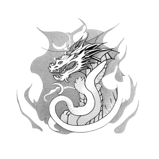 Dragon With Cherry Blossoms And Fire