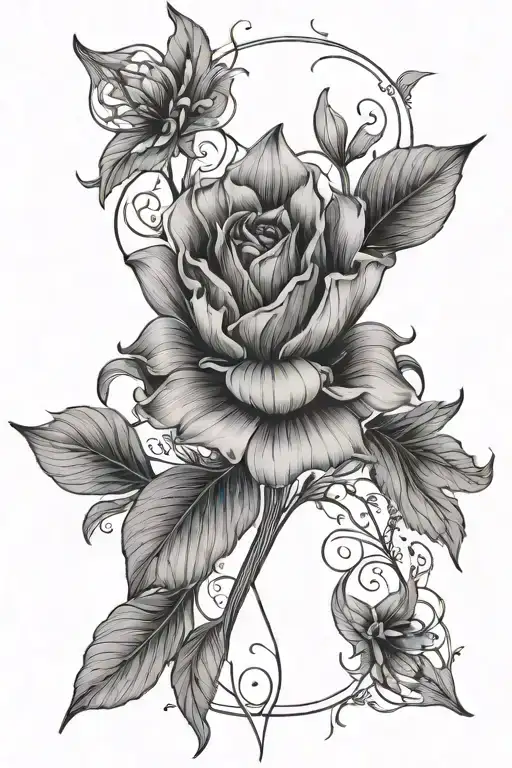 Really Long Fineline One Flower Surrounded Finelines