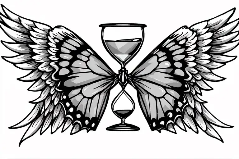 Butterfly And Angel Wing With Hourglass Between Wings