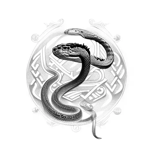 Snake With Nordic Runes And 3D Glicth Effects