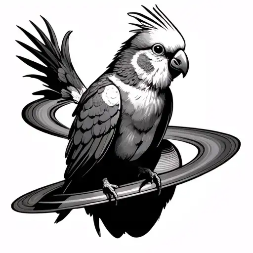 Cockatiel Sitting On Saturns Ring