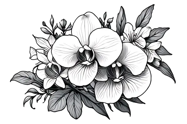 Orchid With Other Flowers On Right Shoulder Down Arm