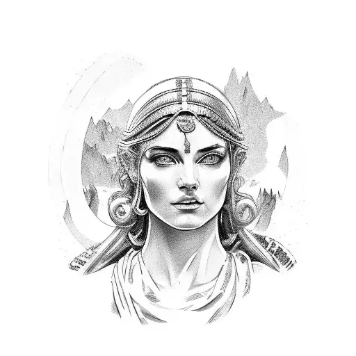 Roman Goddess Mountain Scene