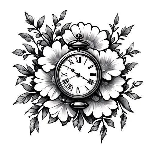 2 Clock And Flowers Surrounding