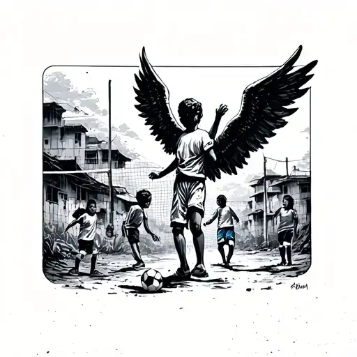 Angel Looking At The Favela Children Playing Soccer