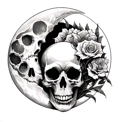 Skulls And Moon Intertwined