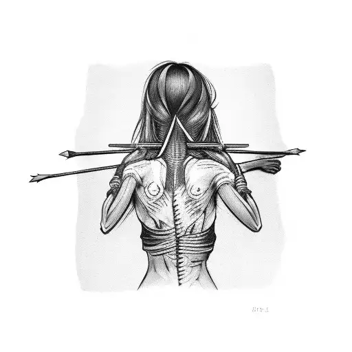Woman Carrying Pain On Shoulders With Arrows In Her Back