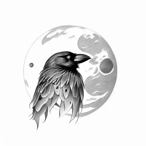 Crow Behind Blood Red Moon