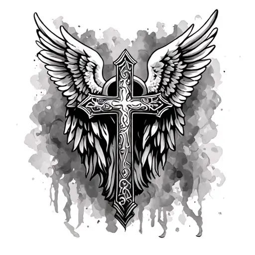 Cristian Insperation Tatto With Cross And Angel Wings
