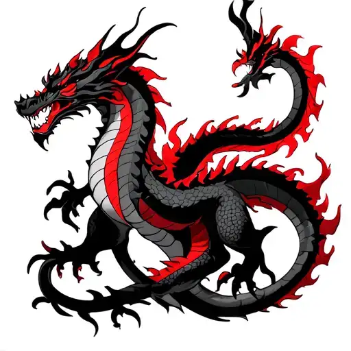 Black And Red Dragon Coming Out Of The Waist