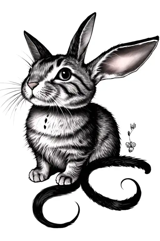 Alice In Wonderland With Rabbit And Cat Curled