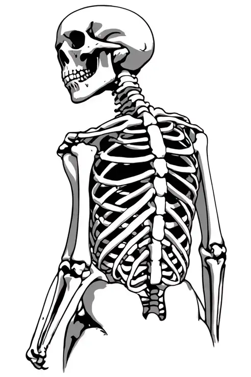 Skeleton Head And Body Back View On Ribs