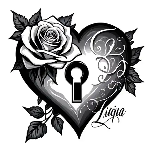 Rose And Name Laiqa In The Heart Shaped Lock