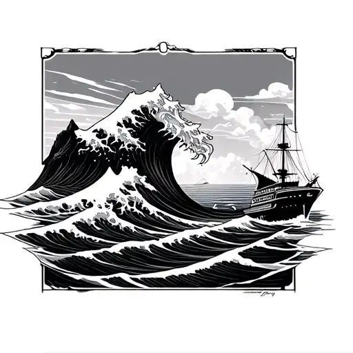 A Mans Sea Wave Ship Mountain Hard Work