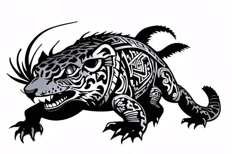 Oxolotl With Aztec Jaguar Warrior
