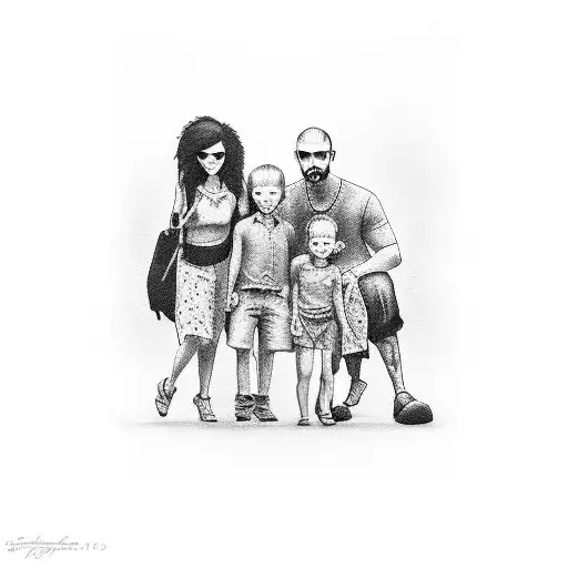 Shadow Family Tattoo With Mother And Two Kids