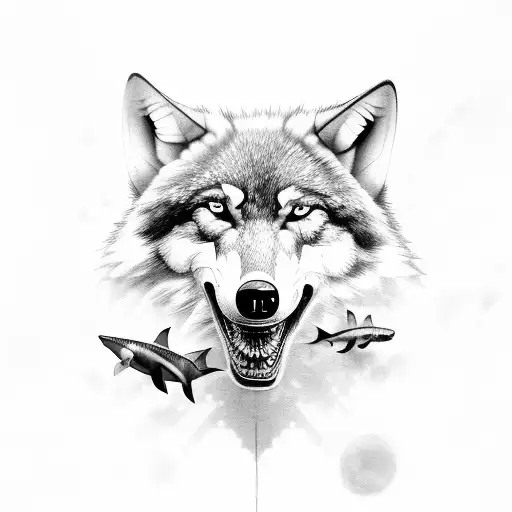 Pack Of Wolves Is Swimming With The Shark