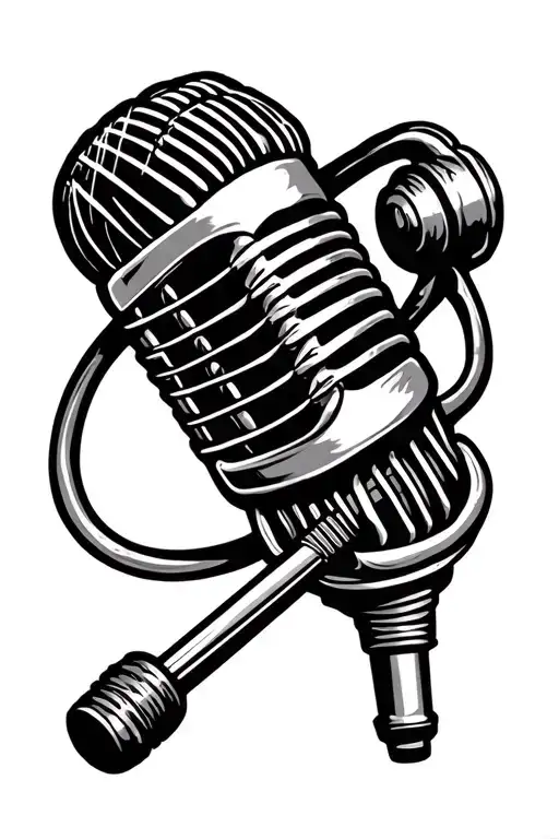 Old School Microphone With Guitar Neck Below It To Look Like A Rod And Piston