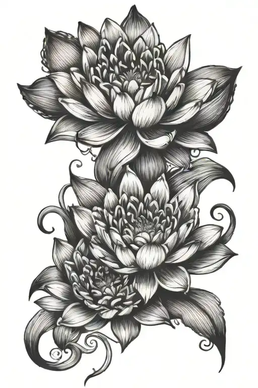 Water Lily And Larkspur Flowers Intertwined