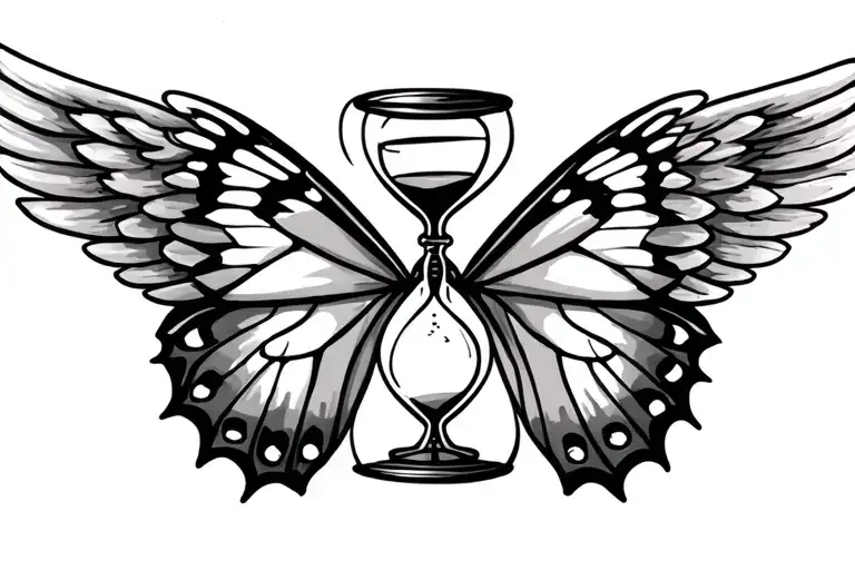 Butterfly And Angel Wing With Hourglass Between Wings