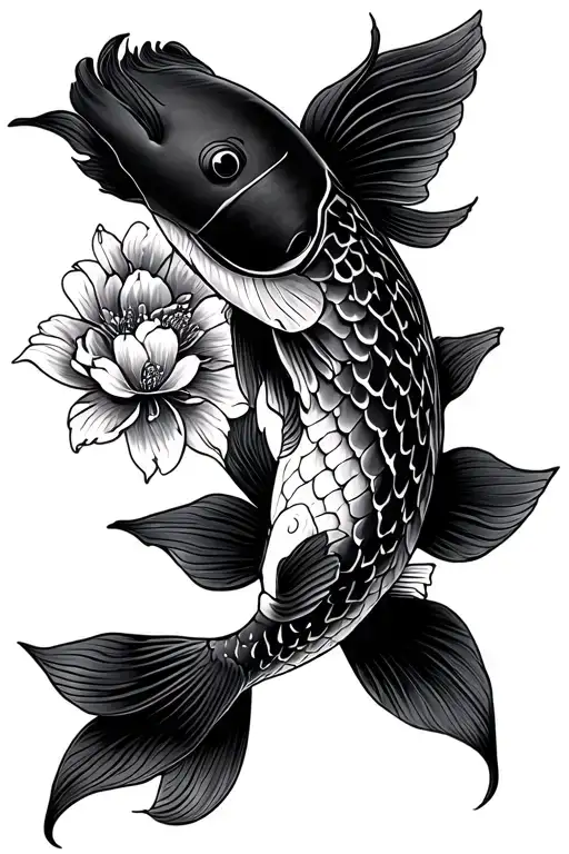 Traditional Japanese Koi Fish And Flowers
