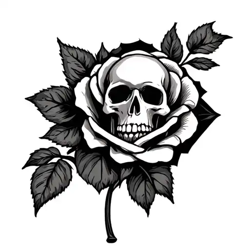 Skeleton And Rose Tattoo Design For The Leg