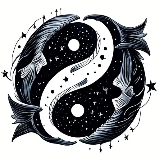 Pisces Fish Ying Yang Swimming Around Pisces Constellation