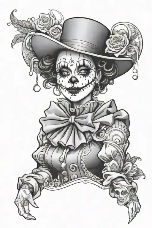 Black And Gray Chicano Style Clown Woman
