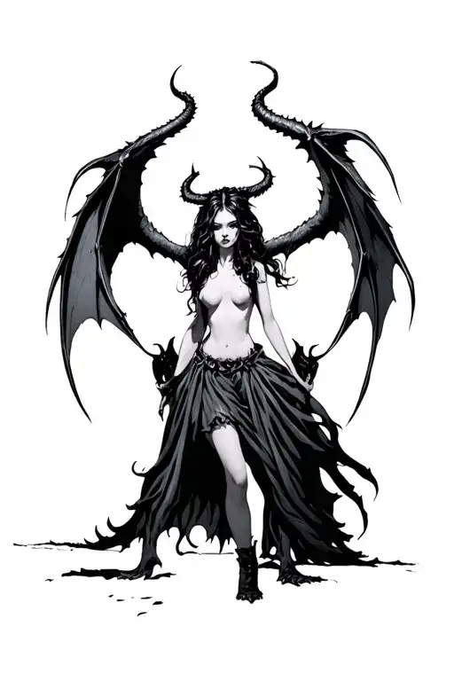 Girl Demon With Big Demon Wings Spread Out