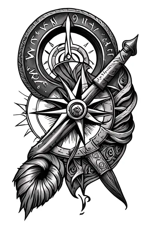 Viking Sleeve Tattoo With Compass