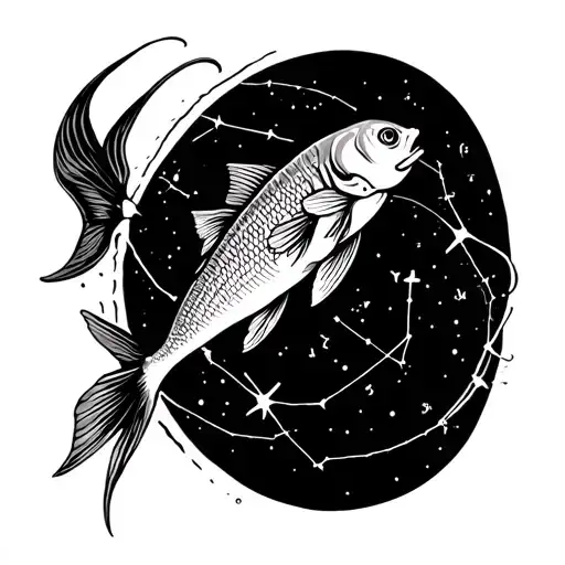 Pisces Fish Swimming Around Pisces Constellation
