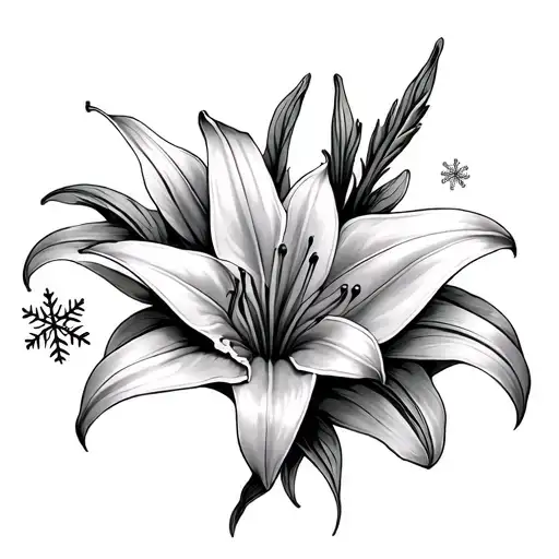 3 Medium Sized 2 Small Stargazer Lillies Falling Snowflakes
