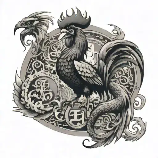 Rooster And A Dragon With Money Symbols In The Background