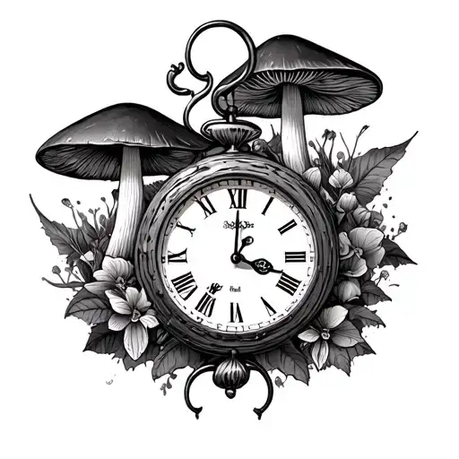 Sexy Girl With Clock And Mushrooms