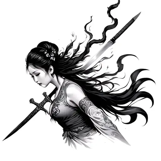 Asian Lady With Sword Emerging