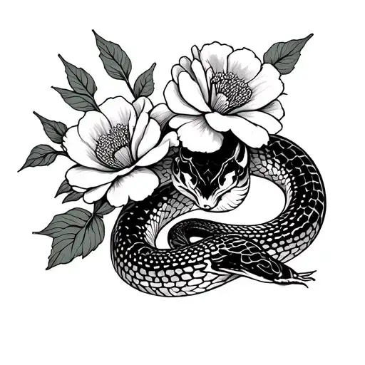 Snake With Carnations Tatto Inspired