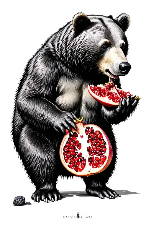 Bear Eat Pomegranate Fruit