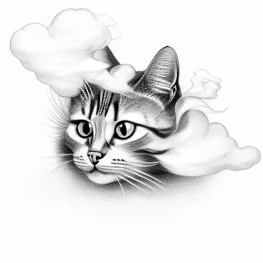 Minimalist Cat Tattoo Shrouded In Smoke Or Clouds