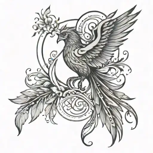 Unalome With Phoenix And Sun Rays