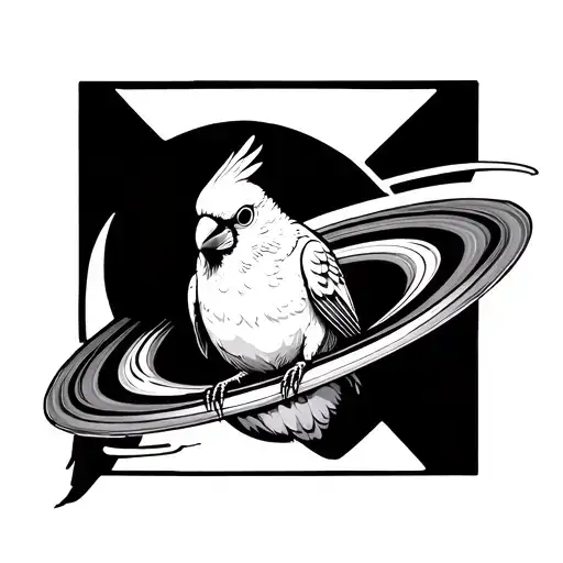 Cockatiel Sitting On Saturns Ring