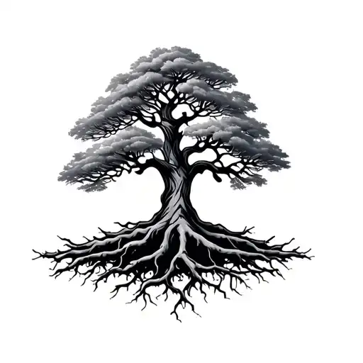 Oak Tree With Roots Growing