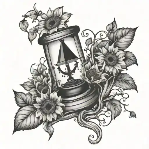 Tree Roots Growing Into Anchor Hour Glass With Sunflowers