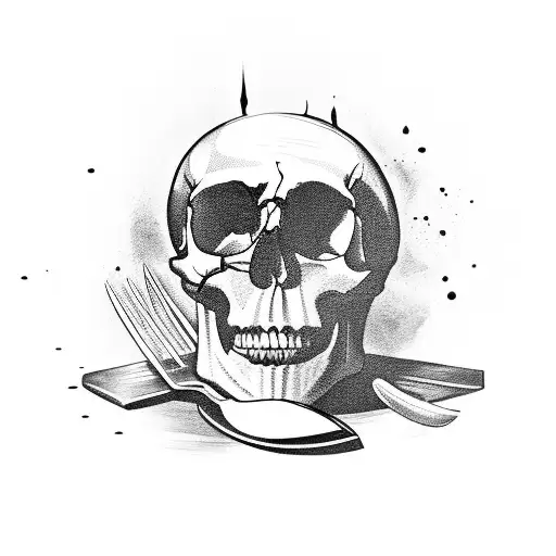 Skull Cooker Chef With Knifes And Cooking Products
